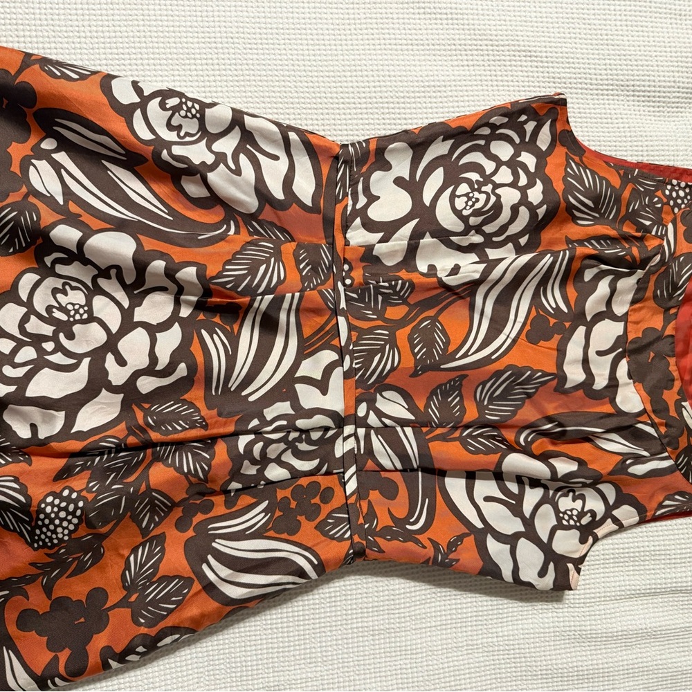 Biden silk Floral Sleeveless Dress in Orange and Brown